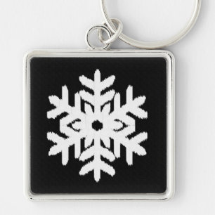 Ikat Snowflake - Black and white Key Ring