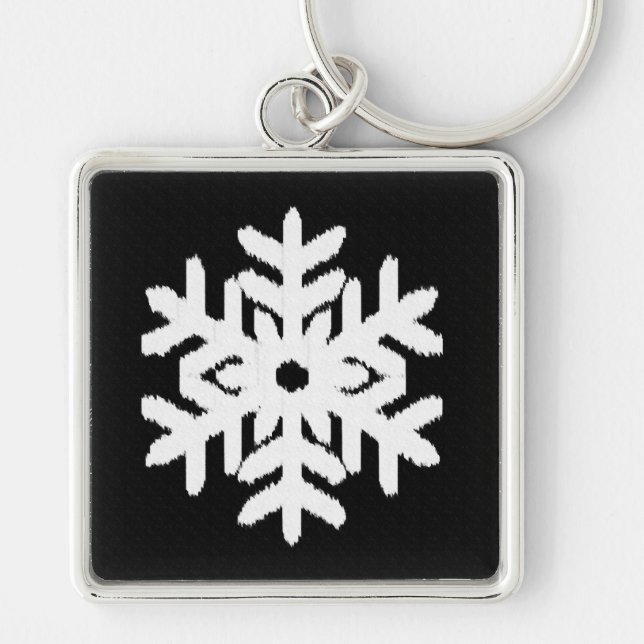 Ikat Snowflake - Black and white Key Ring (Front)