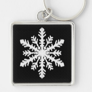 Ikat Snowflake - Black and white Key Ring