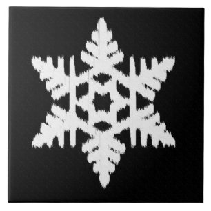 Ikat Snowflake - Black and white Tile