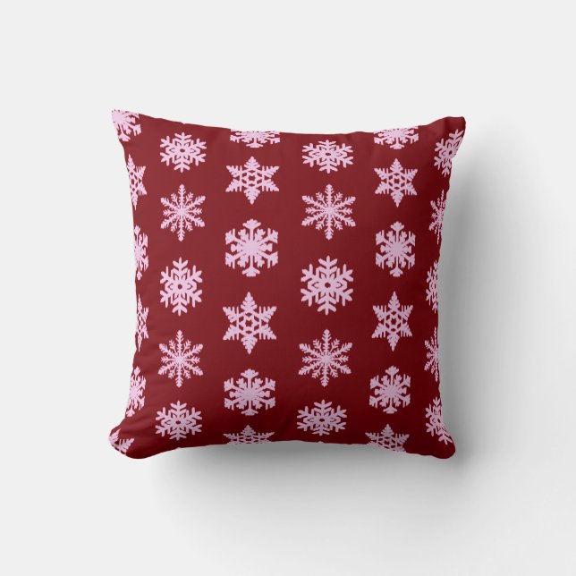 Ikat Snowflake - Burgundy Wine and Pink Cushion (Front)