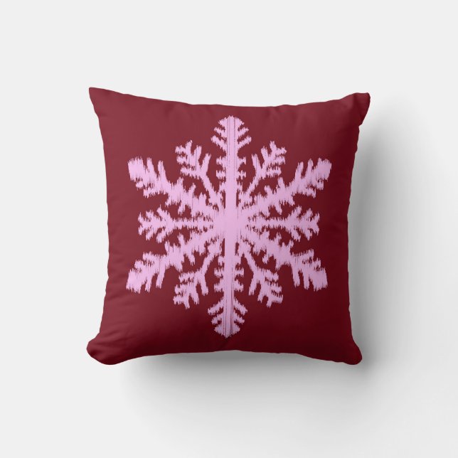 Ikat Snowflake - Burgundy Wine and Pink Cushion (Front)