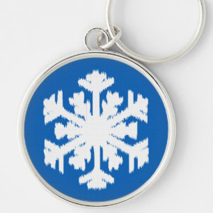 Ikat Snowflake - Cobalt blue and white Key Ring