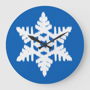 Ikat Snowflake - Cobalt blue and white Large Clock