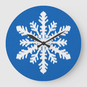 Ikat Snowflake - Cobalt blue and white Large Clock