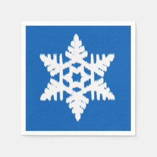 Ikat Snowflake - Cobalt blue and white Napkin