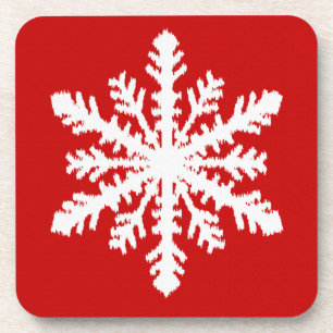 Ikat Snowflake - Dark red and white Coaster