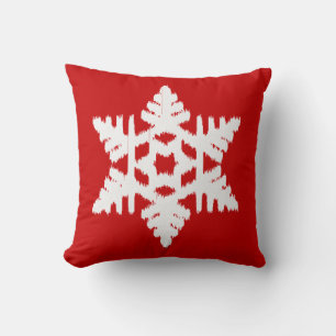 Ikat Snowflake - Dark red and white Cushion