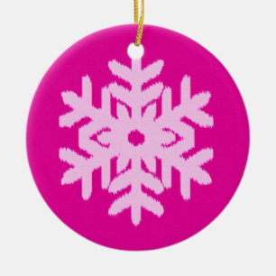 Ikat Snowflake - Fuchsia and ice pink Ceramic Ornament