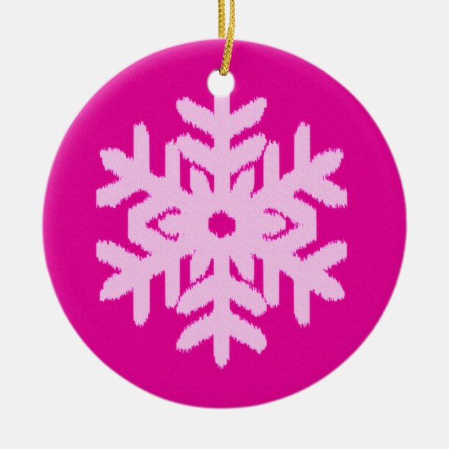 Ikat Snowflake - Fuchsia and ice pink Ceramic Ornament (Front)
