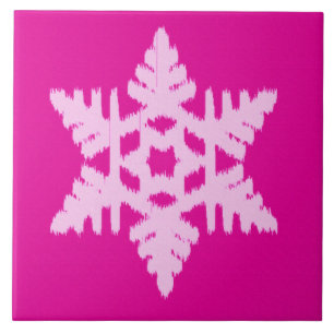 Ikat Snowflake - Fuchsia and ice pink Ceramic Tile