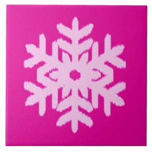 Ikat Snowflake - Fuchsia and ice pink Ceramic Tile