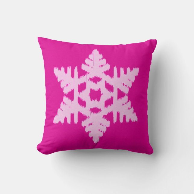 Ikat Snowflake - Fuchsia and ice pink Cushion (Front)