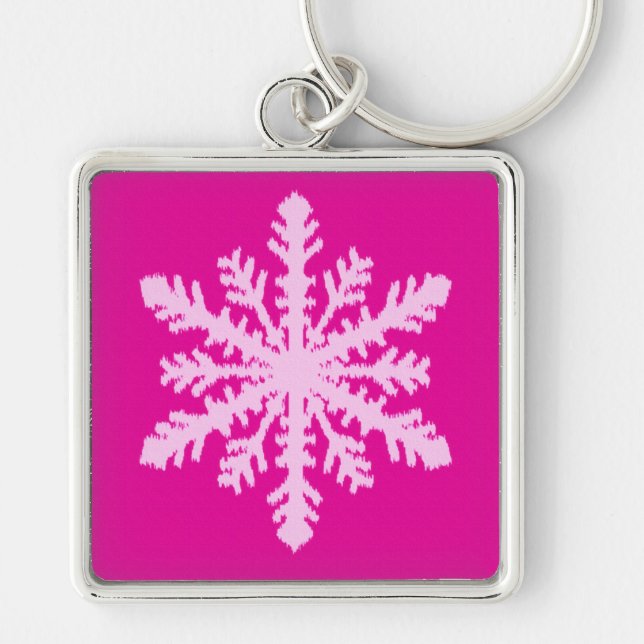 Ikat Snowflake - Fuchsia and ice pink Key Ring (Front)