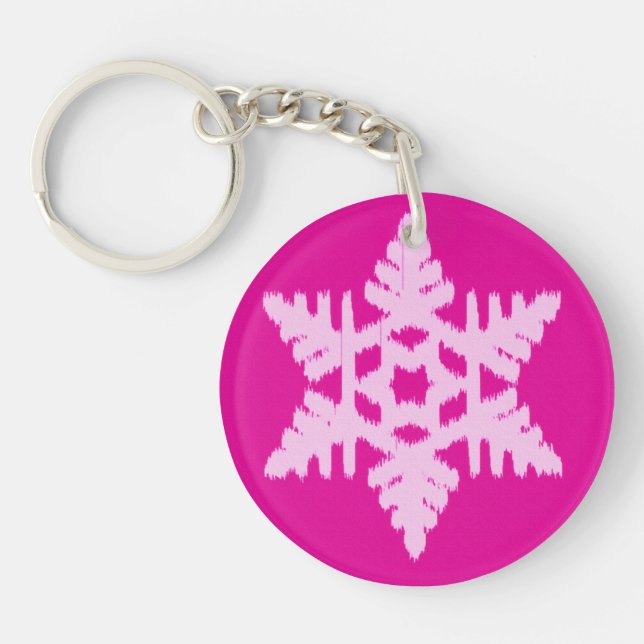 Ikat Snowflake - Fuchsia and ice pink Key Ring (Front)