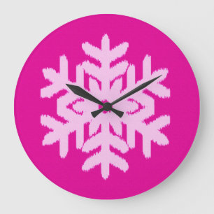 Ikat Snowflake - Fuchsia and ice pink Large Clock