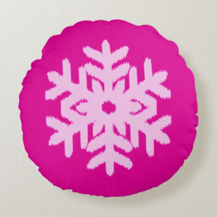Ikat Snowflake - Fuchsia and ice pink Round Cushion