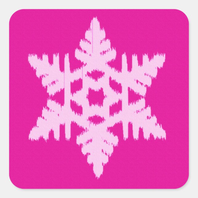 Ikat Snowflake - Fuchsia and ice pink Square Sticker (Front)