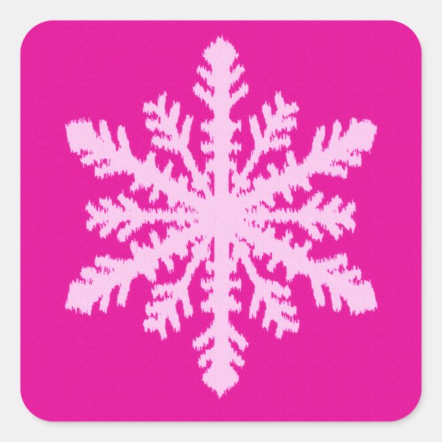 Ikat Snowflake - Fuchsia and ice pink Square Sticker (Front)
