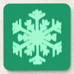 Ikat Snowflake - Pine and mint green Coaster
