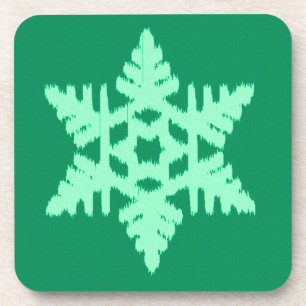 Ikat Snowflake - Pine and mint green Coaster