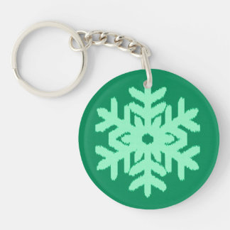 Ikat Snowflake - Pine and mint green Key Ring