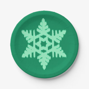 Ikat Snowflake - Pine and mint green Paper Plate