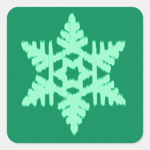 Ikat Snowflake - Pine and mint green Square Sticker