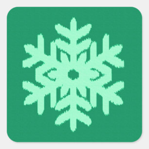 Ikat Snowflake - Pine and mint green Square Sticker