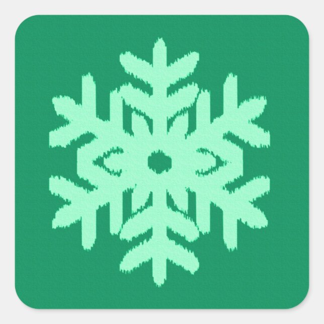 Ikat Snowflake - Pine and mint green Square Sticker (Front)