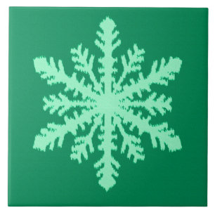 Ikat Snowflake - Pine and mint green Tile