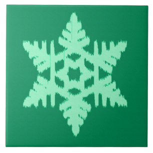 Ikat Snowflake - Pine and mint green Tile