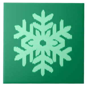Ikat Snowflake - Pine and mint green Tile