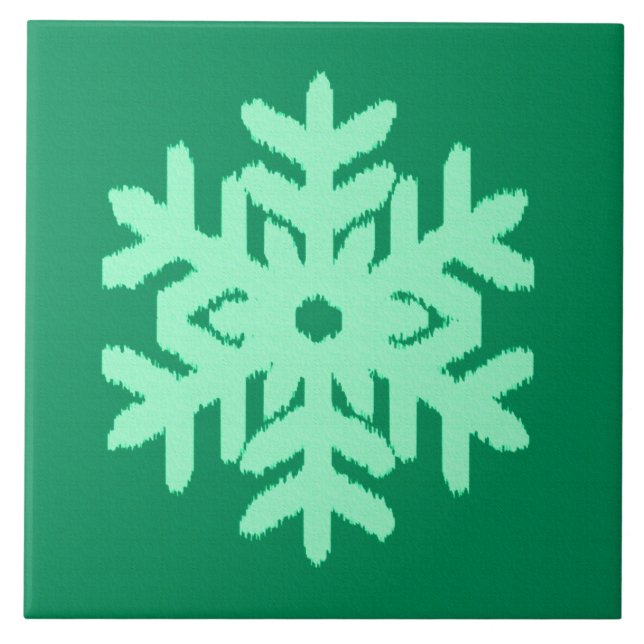 Ikat Snowflake - Pine and mint green Tile (Front)