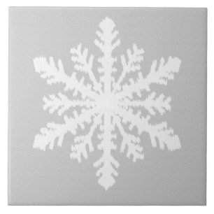 Ikat Snowflake - Silver grey and white Ceramic Tile