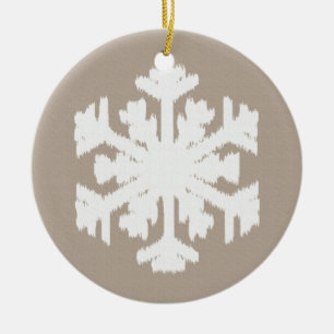 Ikat Snowflake - Taupe tan and white Ceramic Ornament