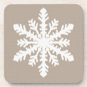Ikat Snowflake - Taupe tan and white Coaster
