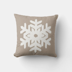 Ikat Snowflake - Taupe tan and white Cushion