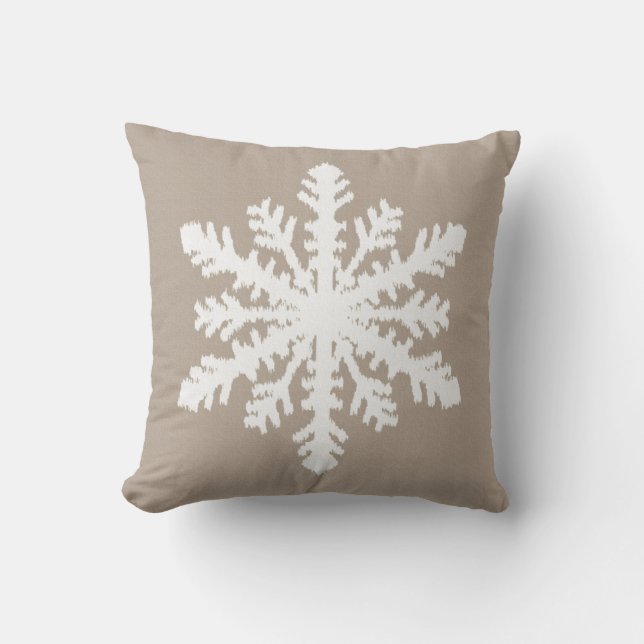 Ikat Snowflake - Taupe tan and white Cushion (Front)