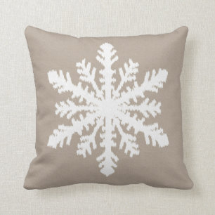 Ikat Snowflake - Taupe tan and white Cushion