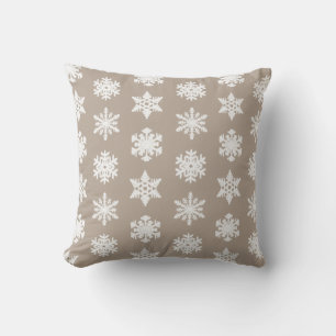 Ikat Snowflake - Taupe tan and white Cushion