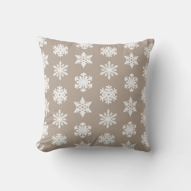 Ikat Snowflake - Taupe tan and white Cushion (Front)