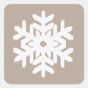 Ikat Snowflake - Taupe tan and white Square Sticker