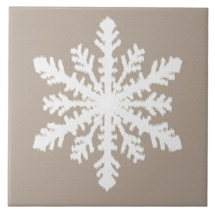 Ikat Snowflake - Taupe tan and white Tile