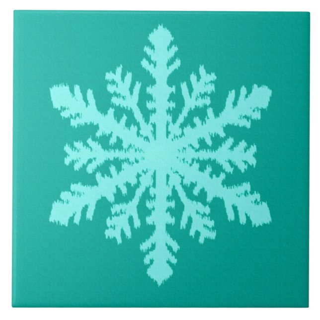 Ikat Snowflake - Turquoise and aqua Ceramic Tile (Front)