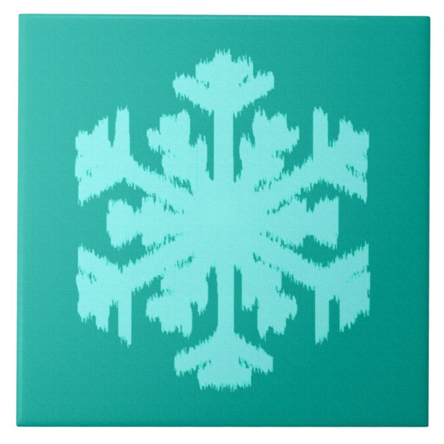Ikat Snowflake - Turquoise and aqua Ceramic Tile (Front)