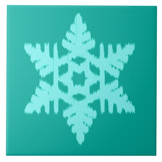 Ikat Snowflake - Turquoise and aqua Ceramic Tile (Front)
