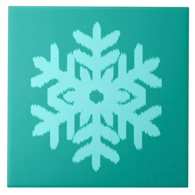 Ikat Snowflake - Turquoise and aqua Ceramic Tile (Front)