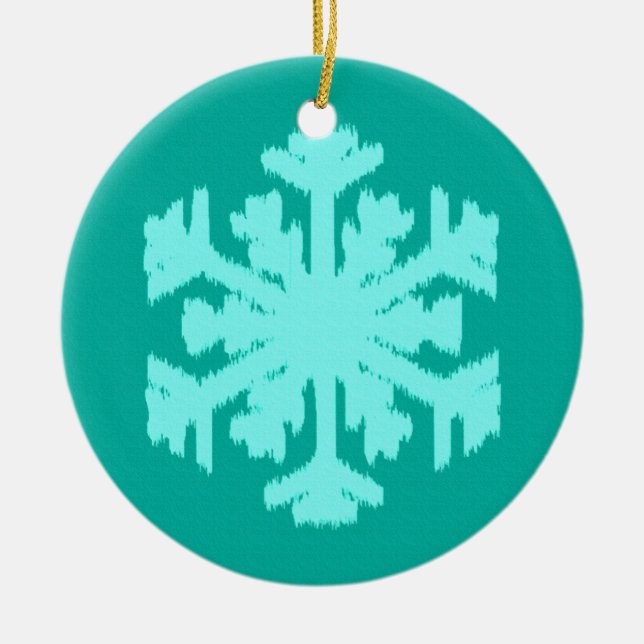 Ikat Snowflake - Turquoise and aqua Ceramic Tree Decoration (Front)