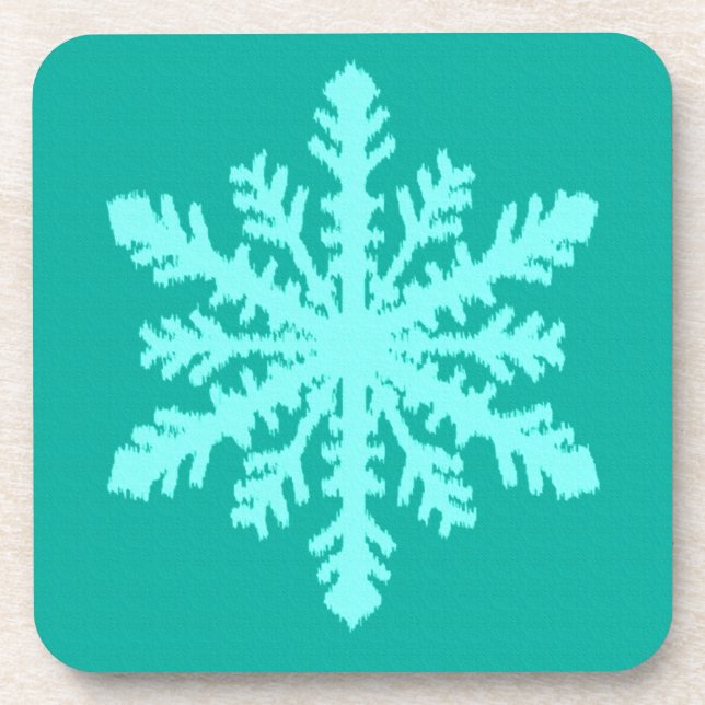 Ikat Snowflake - Turquoise and aqua Coaster (Front)